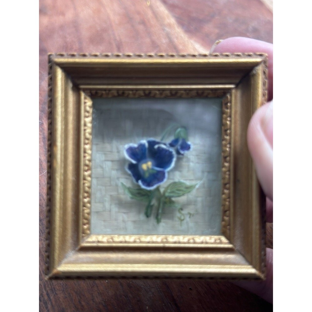 Mini Hand Painted Layered Glass Florals Pansies 2.5” Signed